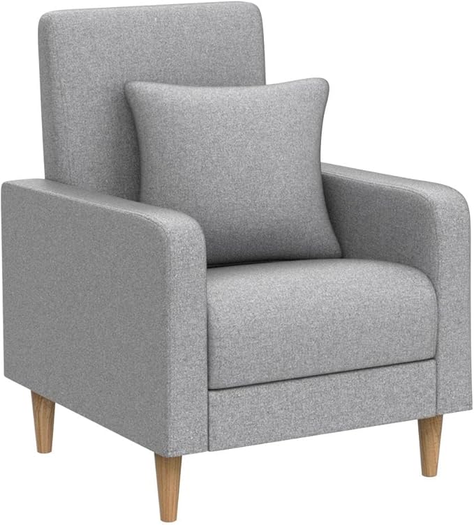 COLAMY Modern Accent Chairs Living Room Chairs Set of 2 Fabric Reading Side Arm Chair Upholstered Single Sofa with Lounge Seat and Wood Legs Light Grey
