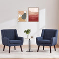 HUIMO Accent Chair Arm Chair Set of 2 Button Tufted Upholstered Reading Chair Linen Fabric Mid Century Modern Chairs for Bedroom Living Room Chair Comfy Sofa Chair(2 Dark Blue)