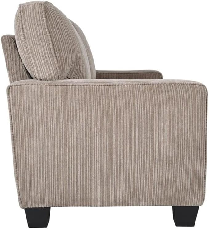 Pemberly Row Modern Fabric Loveseat Flagstone Beige Finish 61 in Wide Durable Polyester Rounded Arms Memory Foam Cushions Tool-Free Assembly Cozy Living Room or Small Space Seating