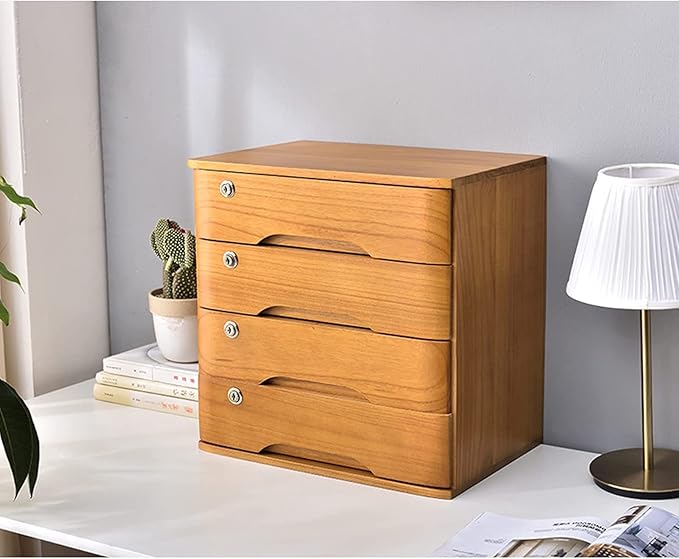 Desktop Storage Box With Drawers - Flat File Cabinet Storage Box Desktop Drawer Cabinet With Lock Wooden File Cabinet/Desktop Storage Cabinet/Data Cabinet Desktop File Cabinet Organizers(B4 drawer
