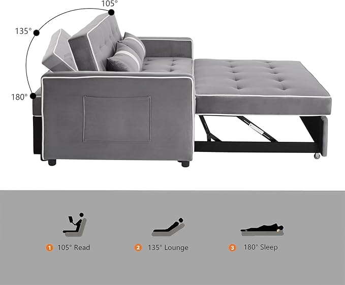 71 Loveseat Sleeper Sofa 3 in 1 Convertible Sofa Bed Adjustable Backrest Comfy Pull Out Couch Modern Upholstered Sofa for Living Room Bedroom Apartment Small Space (c-Grey)