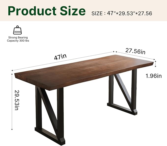 Solid Wood Desk 47 Inch Heavy Duty Business Desk Home Office DeskOffice Furniture Butcher Block Studio Desk Rustic Brown Desk （Table Thickness:1.96 inches）
