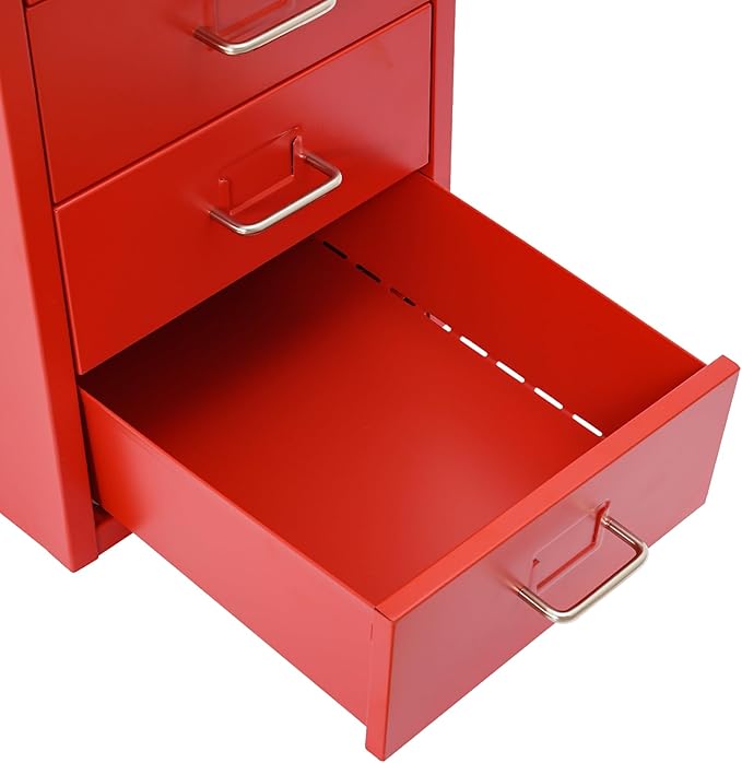 DYRABREST 6 Drawer Vertical File Cabinet with Wheels and Lock Metal Storage Organizer Cabinet for Home Office Study Modern Rolling Filing Cabinet for Documents Supplies (red)