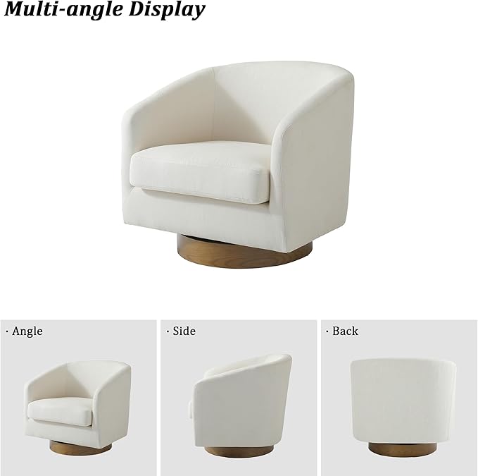 Swivel Barrel Chair Modern Round PU Leather Accent Armchair for Living Room Bedroom Oversized Comfy Club Reading Chairs for Adults (Fabric Beige Set of 1)