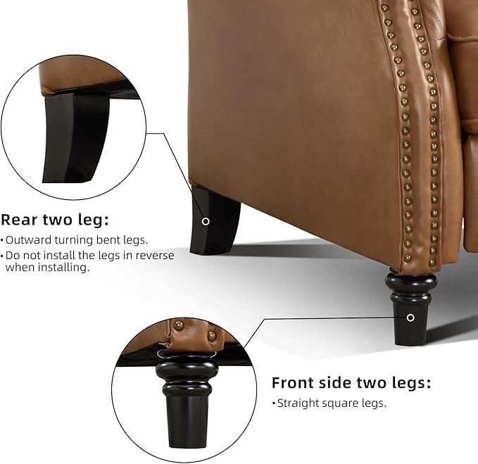 CANMOV Push Back Recliner Chair Set of 2 Genuine Leather Pushback Reclining Chair with Padded Seat Wingback Recliner with Rivet Decoration Single Sofa Recliner for Living Room Apartment Brown