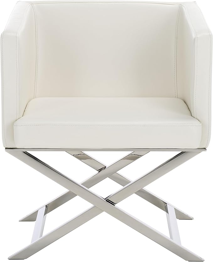 Safavieh Home Collection Celine White and Chrome Modern Glam Bonded Leather Cross Leg Chair