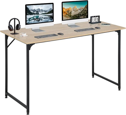 Dkelincs 47 Inch Computer Desk Home Office Desk Gaming Writing Desk Modern Simple Style Study Work Table with Metal Frame Large Legroom Adjustable Feet Water-Resistant Nature