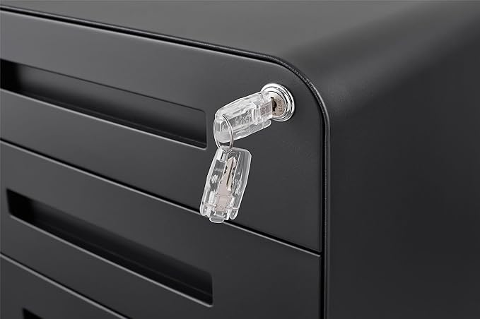 3 Drawer Mobile File Cabinet Under Desk Office Versatile Storage Cabinet for Legal/Letter/A4 Files 5 Wheel Design Anti-Tilting Cold Rolled Steel Lockable with Removable Pencil Tray (Black)