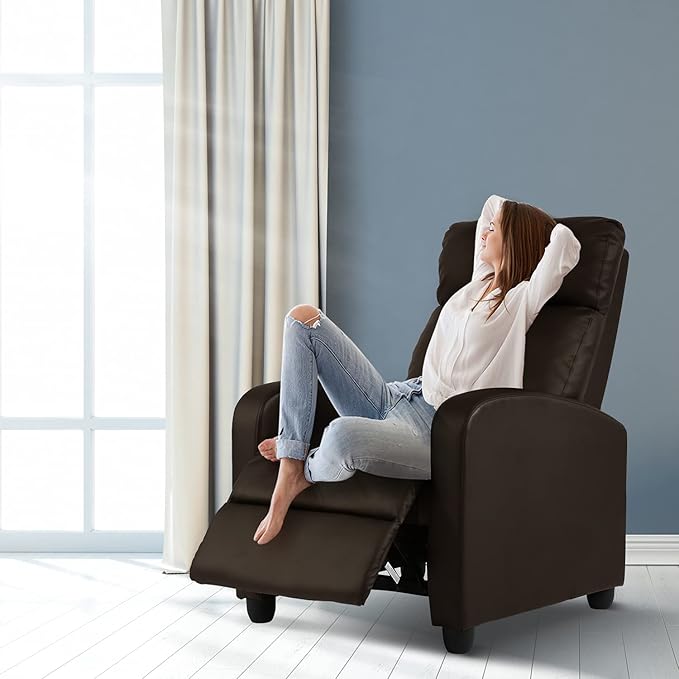 HCY Recliner Chair Living Room Chair Furniture Home Theater Seating Glider Chairs Modern Wingback Single Sofa PU Leather with Backrest Footrest (Brown)