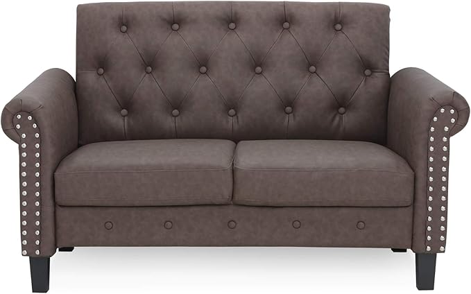 Furinno Bastia Vintage Modern Chesterfield Button Tufted Loveseat/Sofa Couch for Living Room Brown Faux Leather
