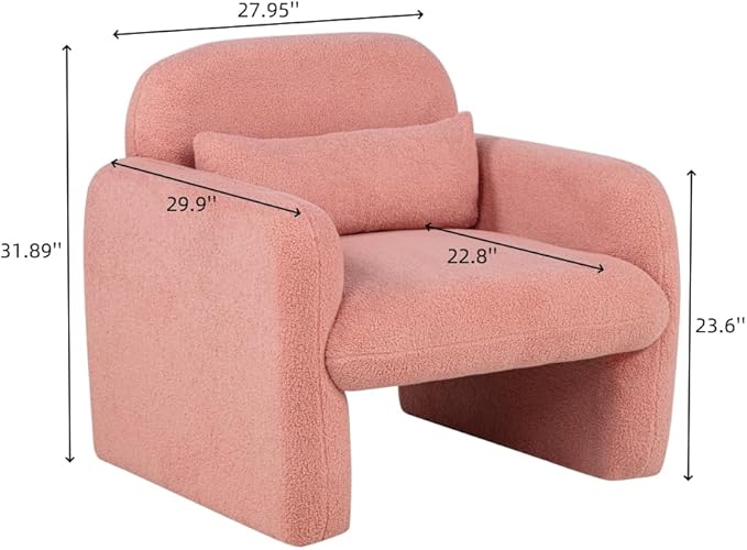 Stylish and Minimalist Teddy Fleece Single Sofa Chair with Arms and Pillow Armchair Accent Chair for Living Room Bedroom StudyGrey (Pink + Teddy)