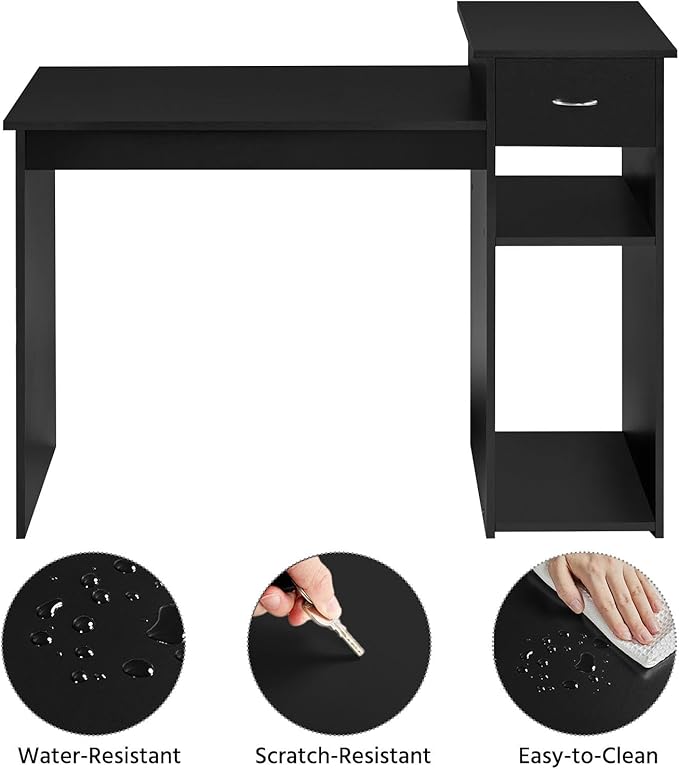 Topeakmart Modern Computer Desk 47 inch Home Office Computer Desk Study Writing PC Table Workstation with Drawers and Printer Shelf for Small Spaces Home Office Furniture