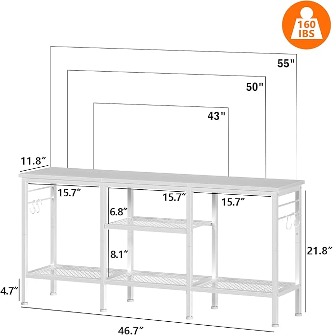 Furologee TV Stand for TVs up to 55 Inch Entertainment Center with Open Storage Shelves Media Console Table with Soundbar Shelf for Living Room Bedroom White
