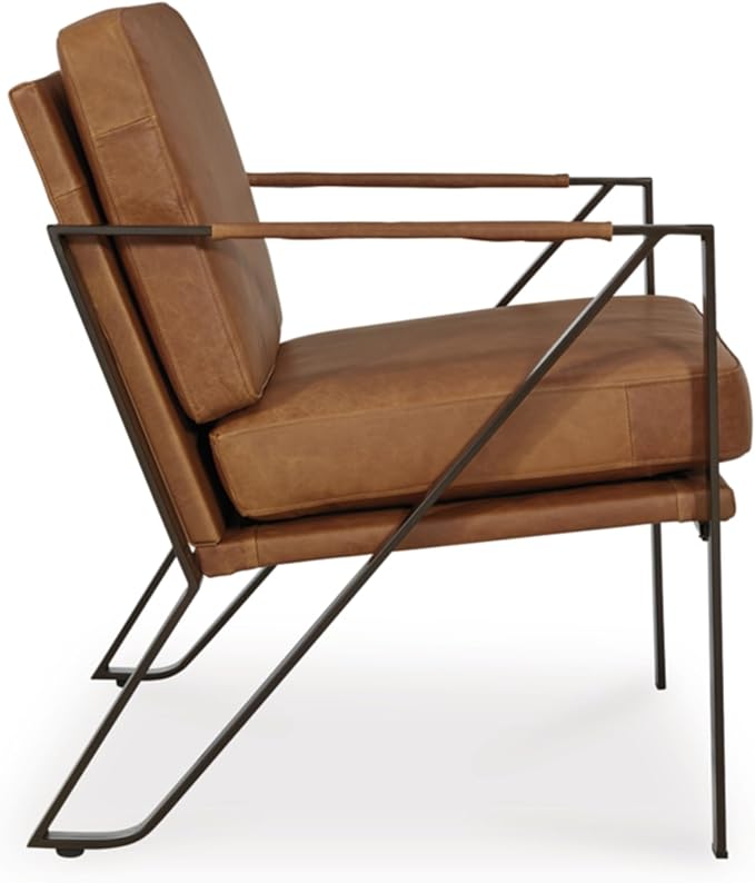 Signature Design by Ashley Garronmont Mid-Century Modern Leather Accent Chair with Metal Frame Light Brown &amp Metallic