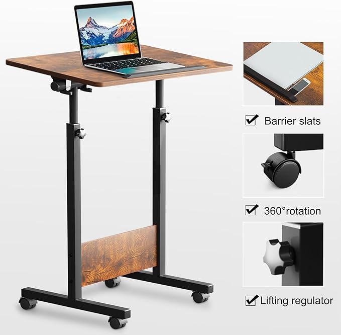 KOUPA Height Adjustable Mobile Standing Desk 16×24 in360° Flip Desk Stand Desks Home Office Table Standing for Small Space OfficesEasy to Assemble(Adjustable Height: 32in-47in)