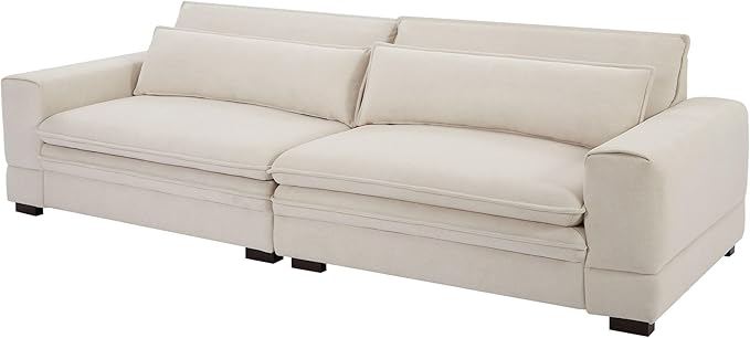 KEIKI 105 Oversized Upholstered Cloud Comfy Sofa with Seat Cushions and Backrest Modern 4-Seater Corner Fluffy Couch with Solid Wooden Legs Easy Assembly for Office Apartment Living Room Beige