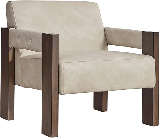 Signature Design by Ashley Adlanlock Contemporary Faux Leather Upholstered Accent Chair Beige &amp Dark Brown