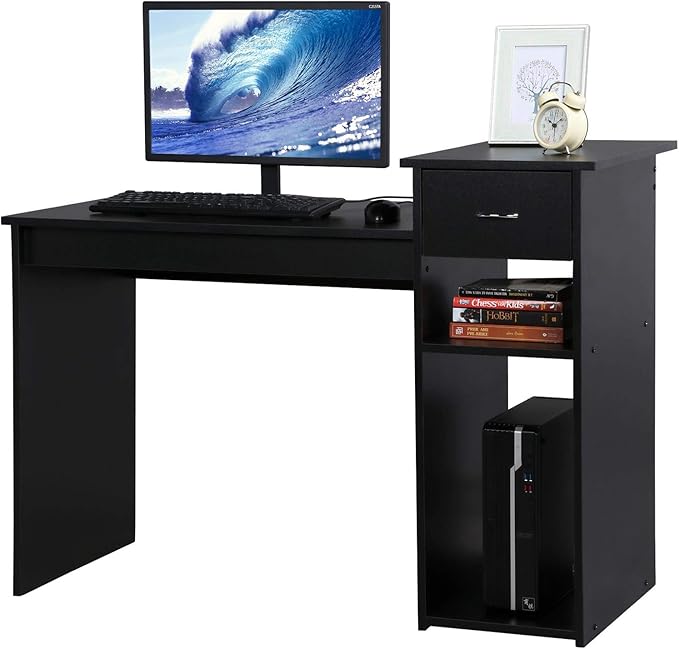 Topeakmart Modern Computer Desk 47 inch Home Office Computer Desk Study Writing PC Table Workstation with Drawers and Printer Shelf for Small Spaces Home Office Furniture