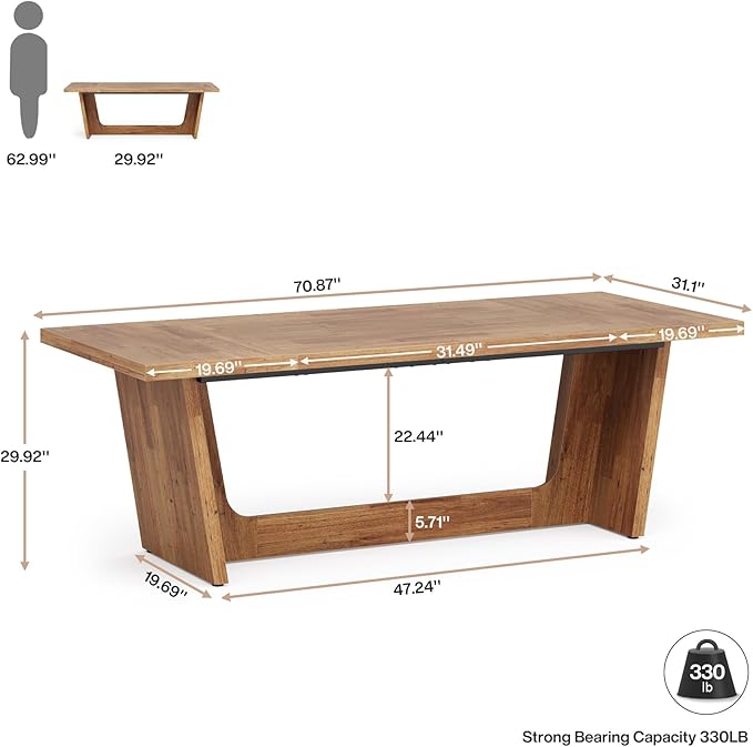 Tribesigns 70.87-Inch Executive Computer Desk: Large Home Office Desk with Solid Wooden Pedestal Industrial Wood Study Writing Table Workstation Business Furniture Walnut