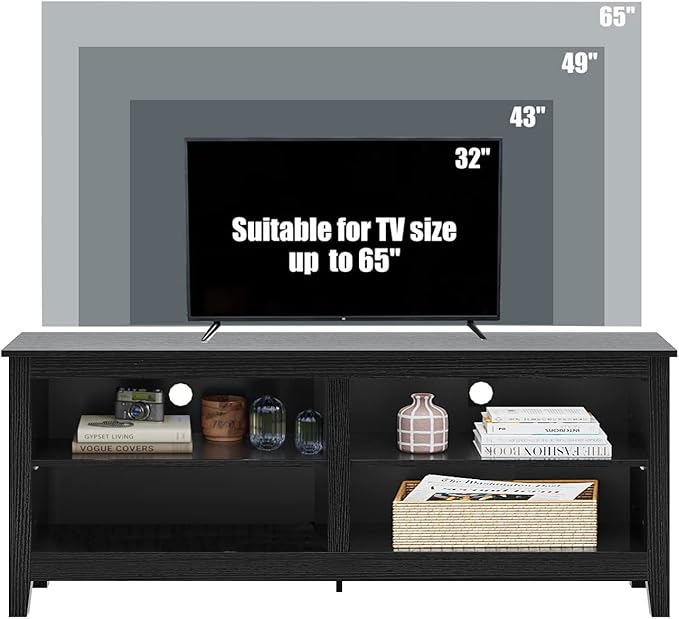 TV Stand for 65 inch TV with StorageModern TV Entertainment Center for BedroomTV Media Console Table with 4 Open Storage Shelve55 inch Wood TV Cabinet Black