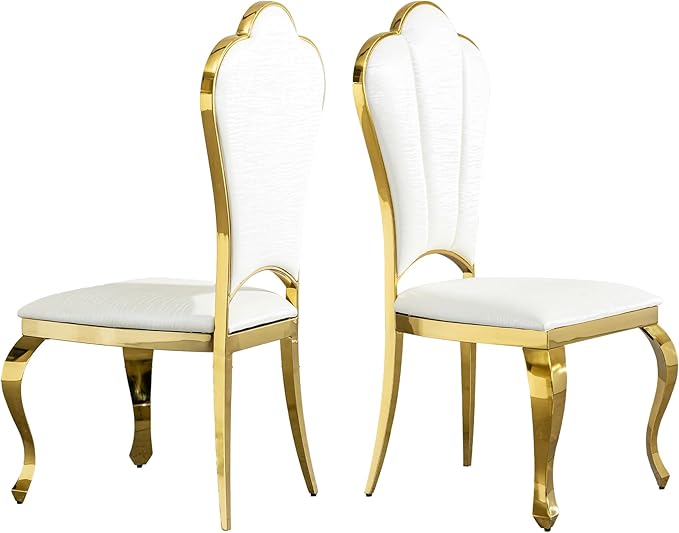 PU Leather Dining Chairs with Gorgeous Gold Curved LegsModern Upholstered Dining Room Chairs for TableLiving RoomDining RoomOfficeWhite Luxury Kitchen Chairs
