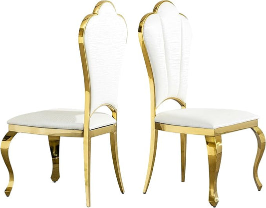 PU Leather Dining Chairs with Gorgeous Gold Curved LegsModern Upholstered Dining Room Chairs for TableLiving RoomDining RoomOfficeWhite Luxury Kitchen Chairs