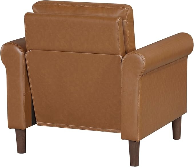 Lexicon 35 W Living Room Accent Chair Faux Leather Upholstered Armchair with Rolled Armrest for Bedroom/Office/Waiting Room Single Sofa Chair Brown