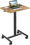 YSSOA Mobile Small Standing Desk - Rolling Desk with Adjustable Height and Lockable Wheels Sit-Stand Laptop Table Portable Computer Workstation Rust