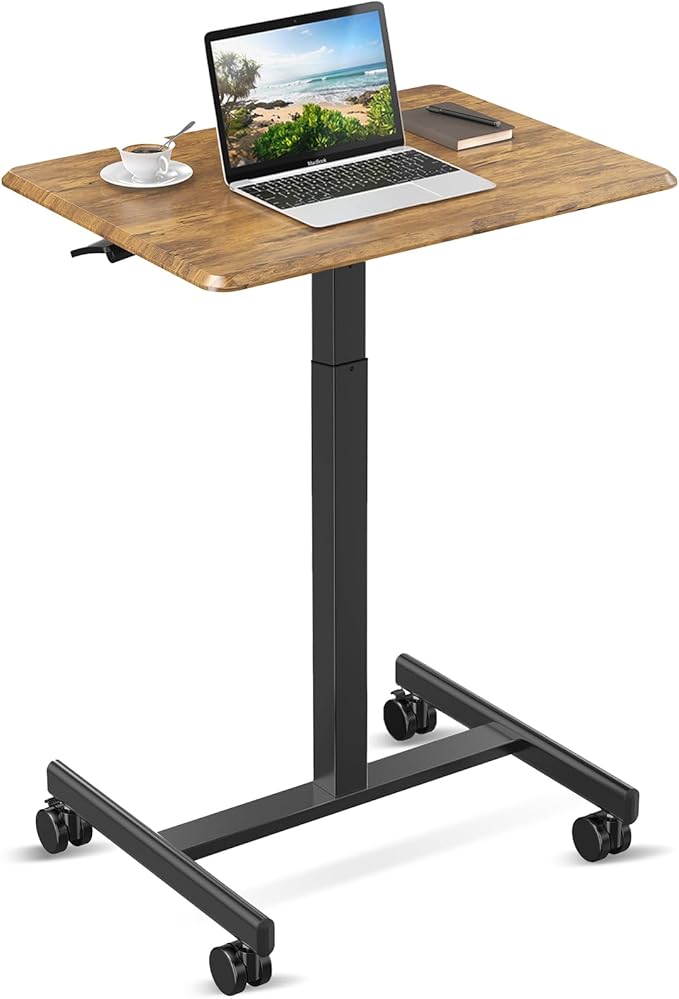 YSSOA Mobile Small Standing Desk - Rolling Desk with Adjustable Height and Lockable Wheels Sit-Stand Laptop Table Portable Computer Workstation Rust