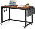 AHB Rolling Computer Desk with 4 Smooth Wheels Simple Style Mobile Writing Desk Home Office Study Table Movable Workstation with Metal Frame (Brown 39'')
