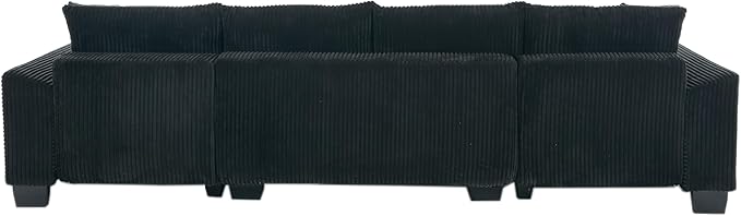 114 U-Shaped Sleeper Sofa with Pull Out Bed 3 in 1 Convertible Couch Bed Oversized Sectional Modular with Chaise Lounge Modern Comfy Plush Corduroy Black Couches for Living Room (Black)