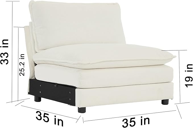 healthomse Chenille Two-Seater Sofa with 1 Footrest 2 Seater L-Shaped Sectional with Ottoman sectional couches for Living Room Chenille (White 35.83inch)