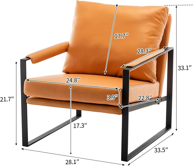 UNICOO Faux Leather Metal Frame Accent Chair - Modern Accent Chairs for Living Room Bedroom or Office - Armchairs Living Room Chairs Leisure Chair Reception Chair (ZKL-239K-CM Hermes Orange)