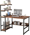 L-Shaped Computer Desk with 4-Tier Storage Shelves 43 inch Writing Desk with Bookshelf for Home Office Reversible Corner Gaming Desk for Bedroom Brown (Brown)
