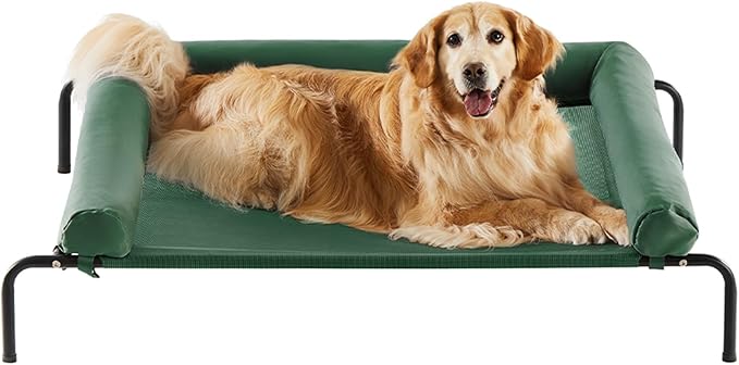 RRPETHOME Large Elevated Cooling Dog Bed Raised Dog Cot Beds for Large Dogs Elevated Outdoor Pet Bed Chew Proof Portable Cooling Pet Cot with Skid-Resistant Feet and Breathable Mesh