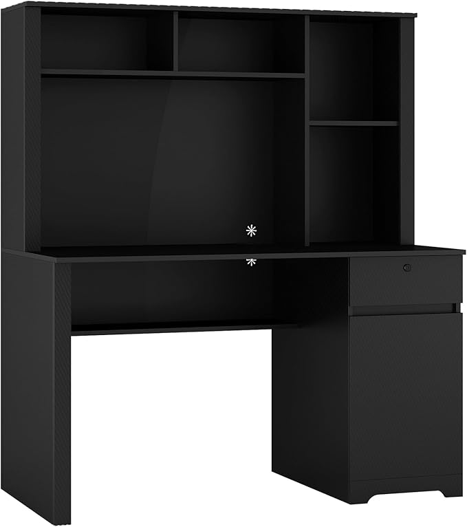 Computer Desk with Hutch BookshelfWood Executive Desk Teens Student Desk Writing Laptop Home Office Desk with Drawers3 AC Outlets and 2 USB Charging PortsStudy Laptop Table for Home(Black)