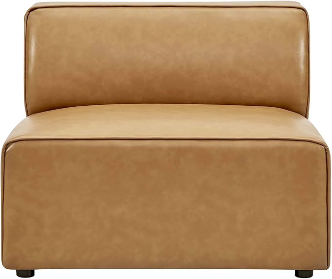 Modway Mingle Vegan Leather Sectional Sofa Armless Chair in Tan