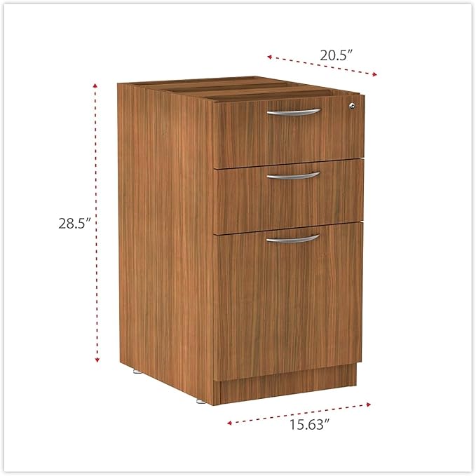 Alera Alera Valencia Series Full Pedestal File Left/Right 3-Drawer: Box/Box/File Legal/Letter Modern Walnut15.63 x 20.5 x 28.5