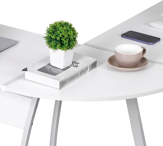 SUPER DEAL L-Shaped Corner Desk Computer Gaming Desk - Modern Home PC Table Office Writing Workstation White