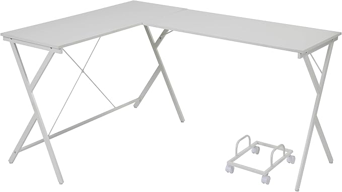 Home Office Desk White L-Shaped Computer Desk with CPU Holder
