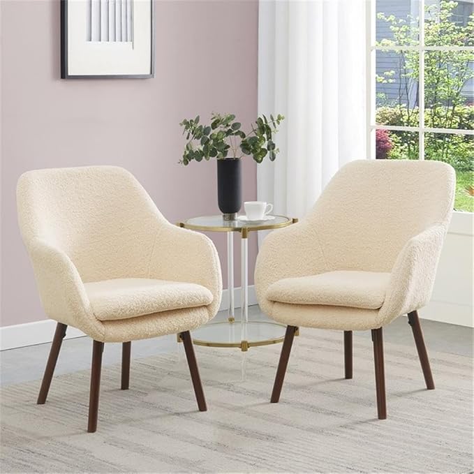 Convenience Concepts Take a Seat Charlotte Wingback Sherpa Accent Armchair 25.25 - Boho Transitional Boucle Lounge Chair for Office Den Living Room Sherpa Cream/Coffee Bean