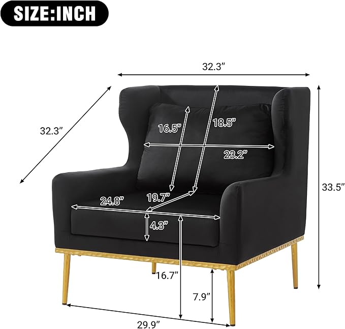 Christopher Knight Home Vincenzo Reading Single Sofa Upholstered Club Chair Velvet Accent Chair Single Lounge Curved Armchair Comfort Seating Armchair Sturdy Iron Legs for Living Room Black