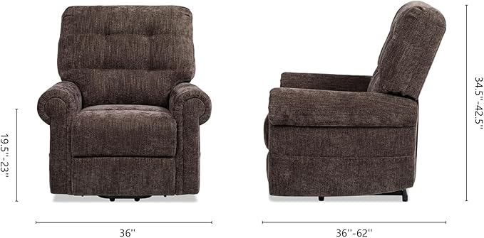 Jennifer Taylor Home Irwin 36 Power Lift Assistance Recliner Chair in Chocolate Brown Chenille