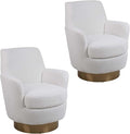 Teddy Swivel Accent Chair Set of 2 Upholstered Barrel Chair with Gold Base Comfy Sherpa Round Boucle Chair 365-degree Swivel Armchair for Living Room Bedroom Lounge Office Nursery White