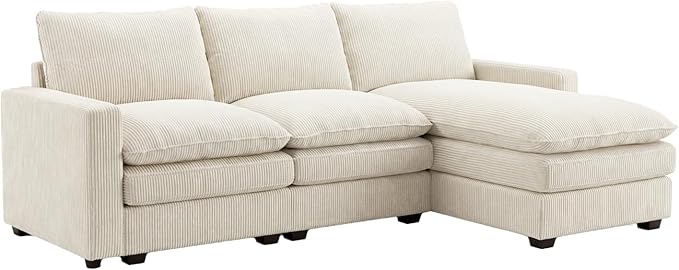 HONBAY 97.6 Inch Corduroy Cloud Modular Sectional Sofa with Chaise Deep Seat L-Shaped Couch with Storage for Living Room Apartment Small SpaceBeige
