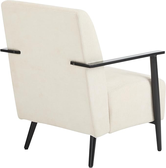 Merax Modern Mid Century Lounge Chair with Metal Frame Cozy Upholstered Armchair for Bedroom Living Room Office Easy Assemble Beige