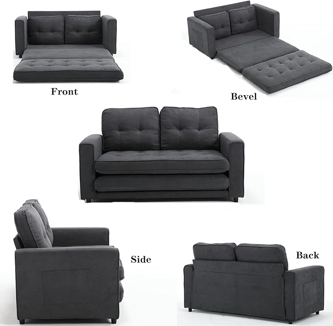 Futon Sofa Bed Convertible Folding Futon Couch Breathable Small CouchAdjustable Pull Out Chaise Lounge for Compact Living Studio in Living Room and Bedroom Offices Dorm Loveseat (Dark Gray)