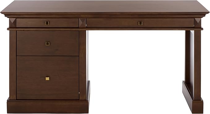 SAFAVIEH Couture Collection - Francesco Walnut Wood 4-Drawer Desk with Brass Accents Modern Writing Table with Storage (SFV4239A)