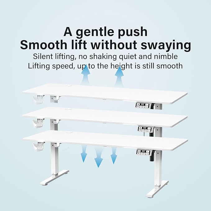 63inch Adjustable Desk Stand up Desk Electric Standing Desk Adjustable Height Sit Stand Home Office Desk Including Splice Table Plate White