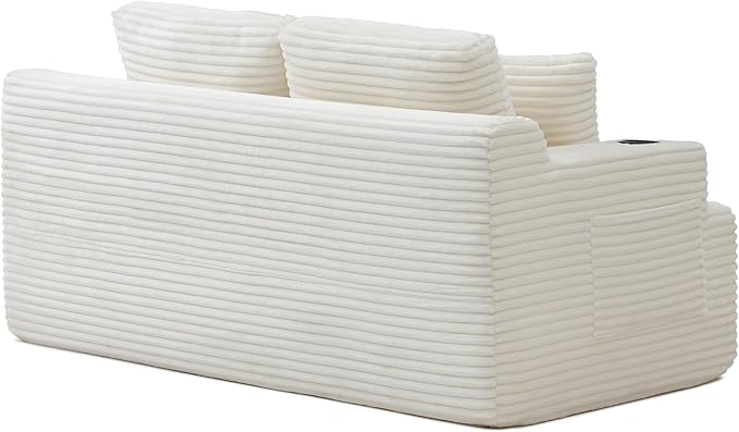Floor Loveseat Boneless Sofa Couch in a Box with Cup Holder and Side Pockets Corduroy Upholstered 2 Seater Cloud Foam Sofa with Deep Seating for Living Room No Assembly | Breathable material Cuphol